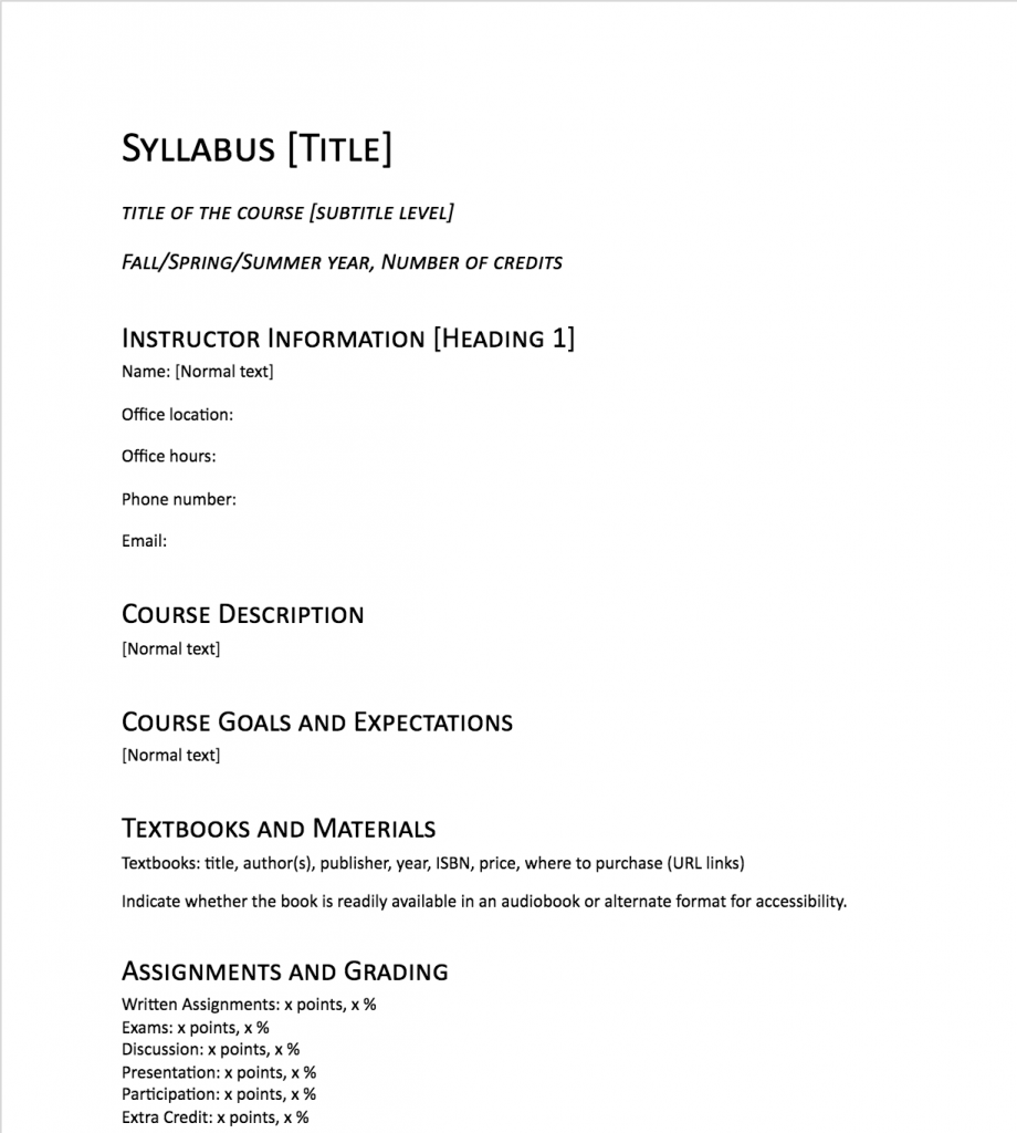 Sample of an accessible syllabus